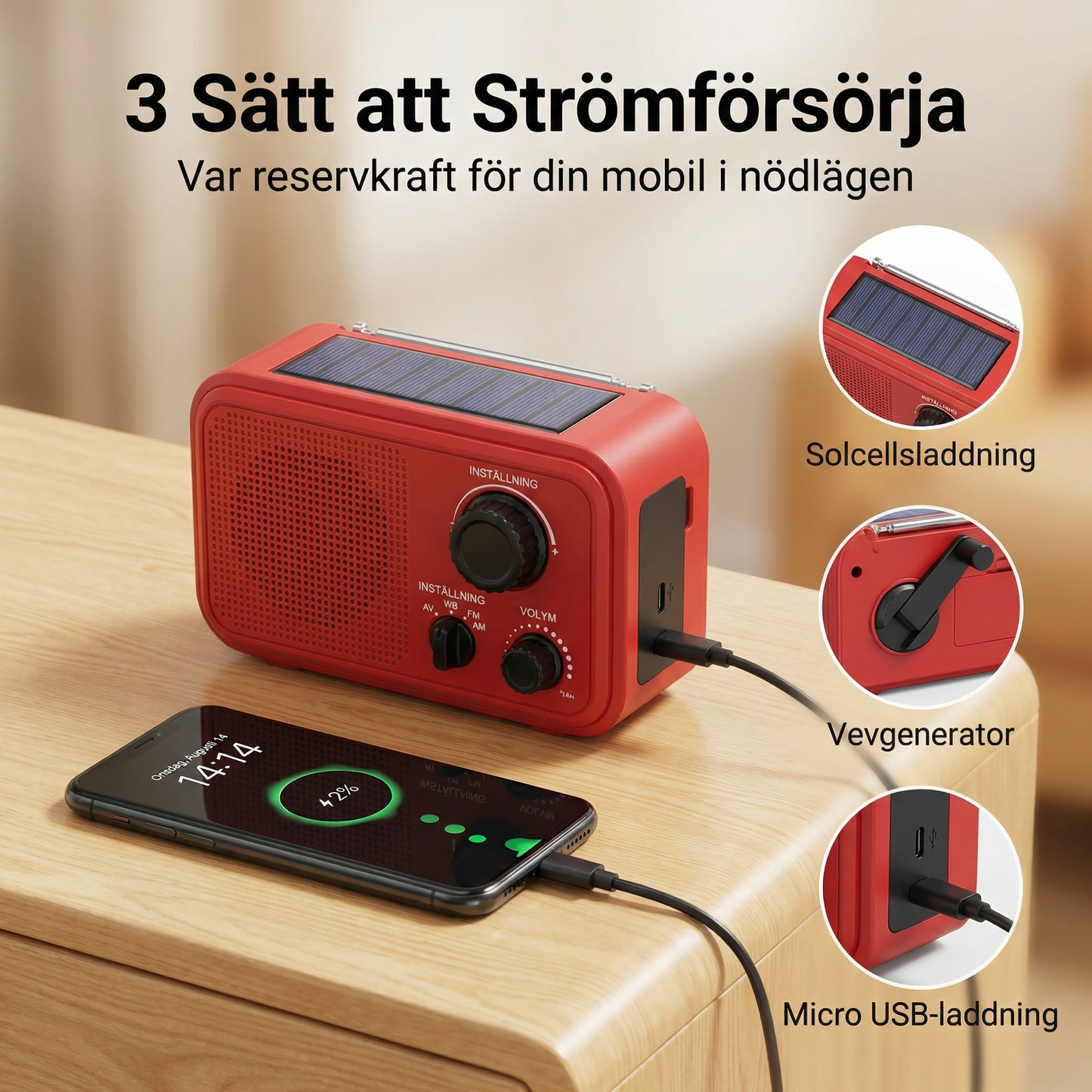 Krishjälpen – Nödradio med solpanel och powerbank