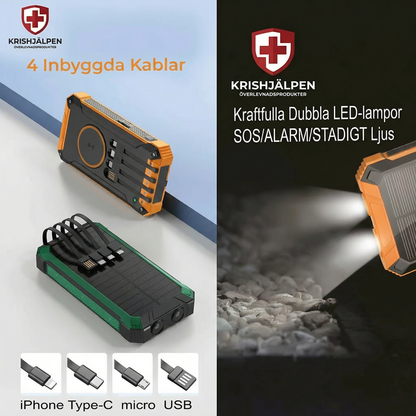 Krishjälpen – Trådlös powerbank med inbyggd solpanel