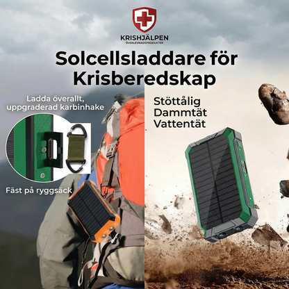 Krishjälpen – Trådlös powerbank med inbyggd solpanel