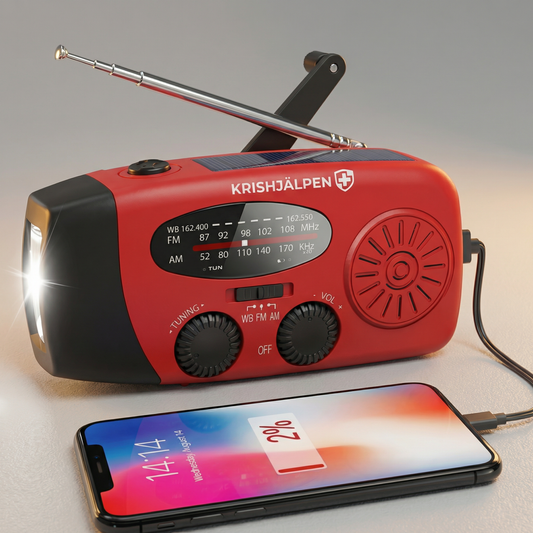 Krishjälpen – Nödradio med solpanel och powerbank